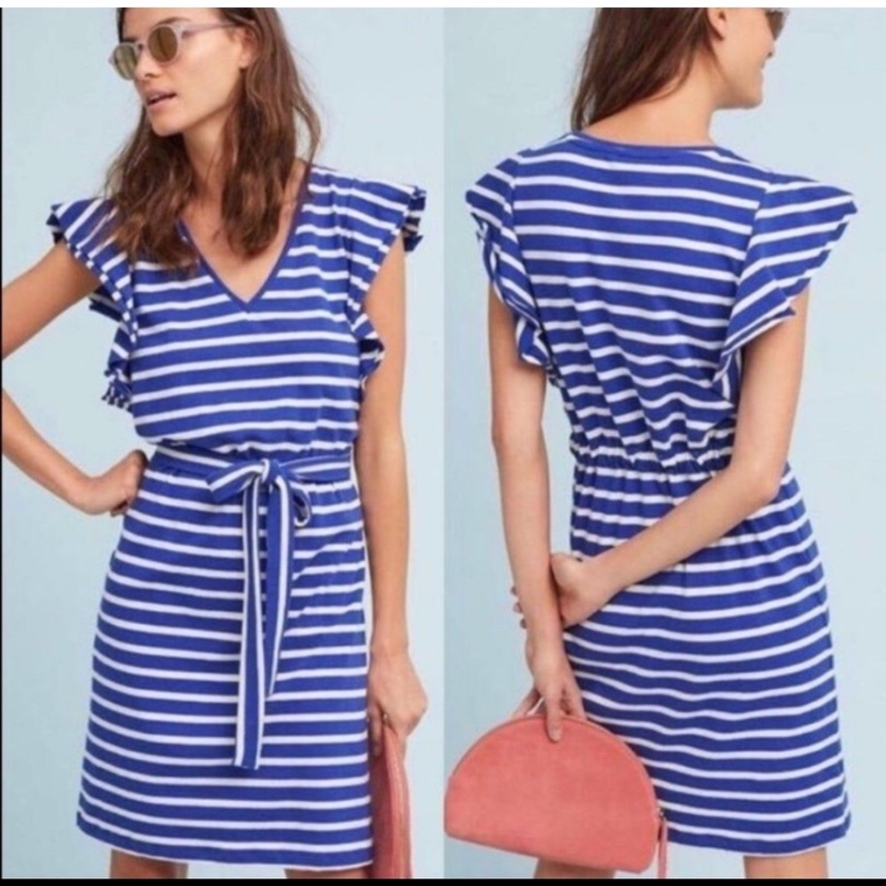 Anthropologie Navy and White Striped Top
